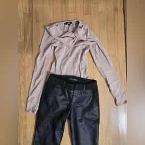 Lulu's off-shoulder blouse with Sleek Faux Leather Form-Fitting Pants (bundle)